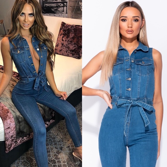 Paris&Pearle Pants - RESTOCKING 5⭐ Gia Denim Belted Denim Jumpsuit